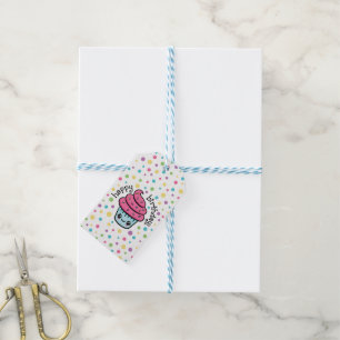 Étiquettes heureuses de cadeau de petit gâteau
