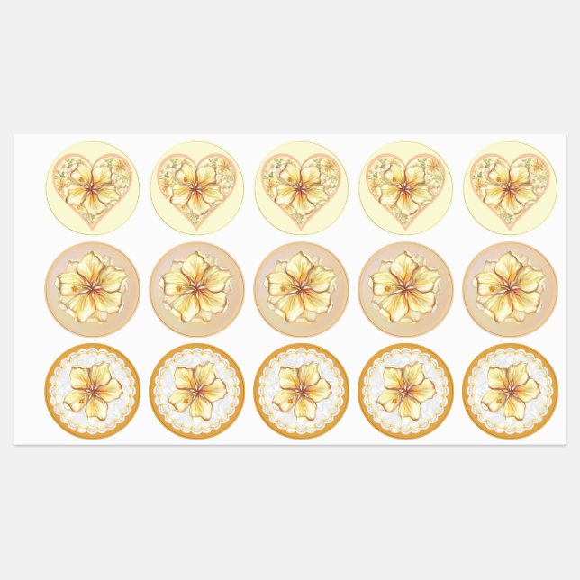 Étiquettes Hibiscus & dentelle JAUNE (Feuille)