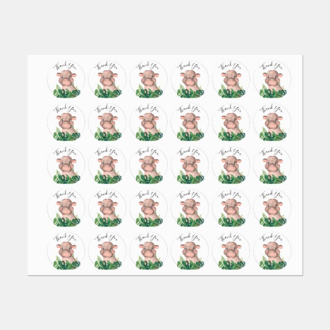 Étiquettes Hippo Baby shower d'aquarelle de la jungle (Feuille)