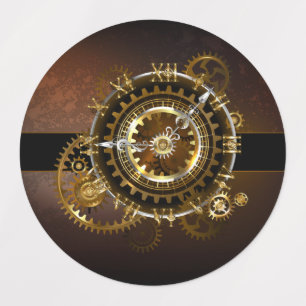 Étiquettes Horloge Steampunk avec des engrenages anciens