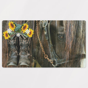 Étiquettes Horse Cowboy Boots Sunflowers Rustic Barque