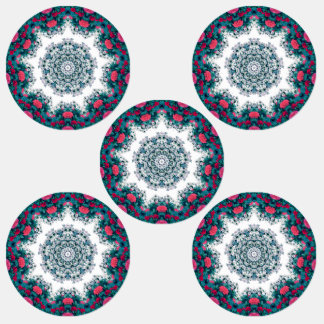 Étiquettes Jardin Eau Fontaine Fleurs rouges Mandala Design