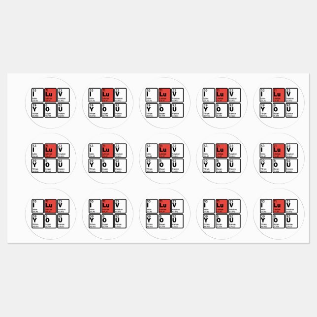 Étiquettes Je T'Aime Tableau Périodique (Feuille)
