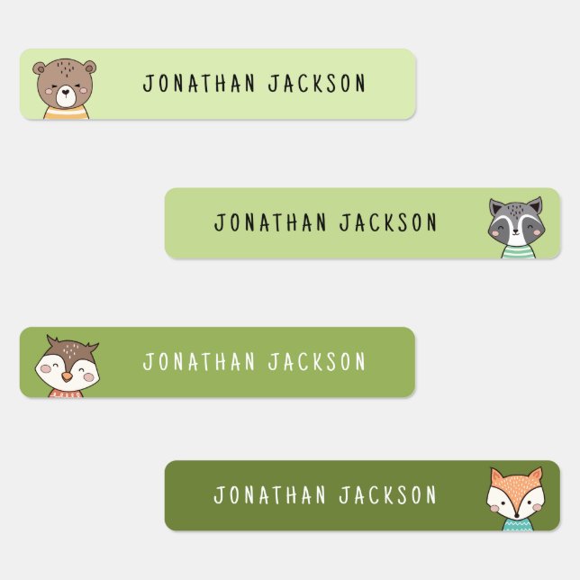 Étiquettes Joli bois animaux vert nom enfants (Groupe)