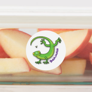Étiquettes Joli gecko vert salutations avec dessin animé