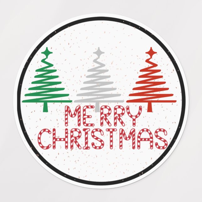 Étiquettes Joyeux Arbres Spiraux de Noël (Design 1)