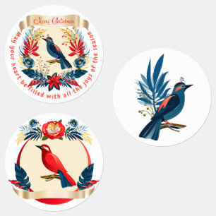 Étiquettes Joyeux Noël et Bonne Année ! 20XX Oiseau bleu