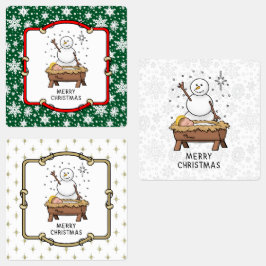Étiquettes Joyeux Noël Nativité bébé Jésus Snowman