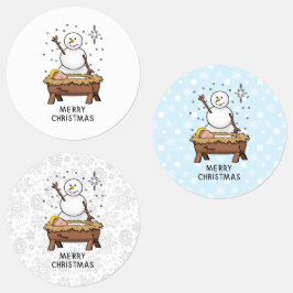 Étiquettes Joyeux Noël Nativité bébé Jésus Snowman