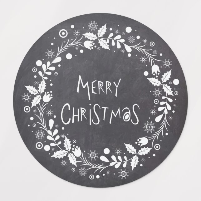 Étiquettes Joyeux Noël Rustique Fleur Wreath tableau de bord (Design 1)