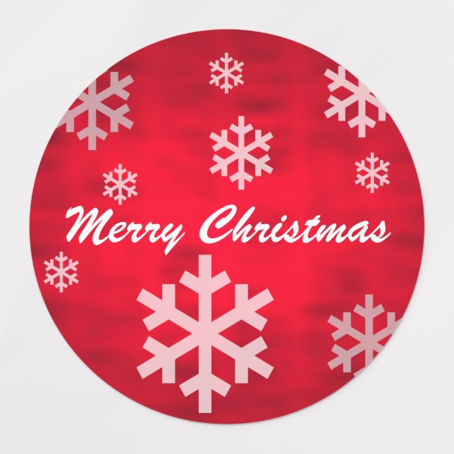 Étiquettes Joyeux Noël texturé rouge avec des flocons de neig (Design 1)