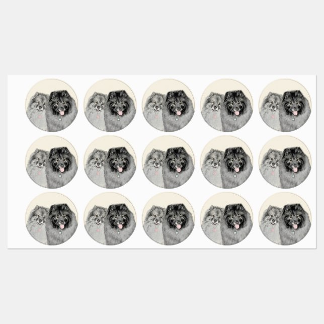 Étiquettes Keeshond Graphics Keeshond Maman et son (Feuille)