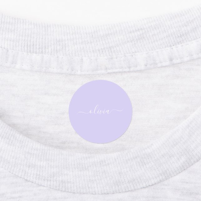 Étiquettes Lavande Purple Script Moderne Fille Monogramme Nom (Apposé)
