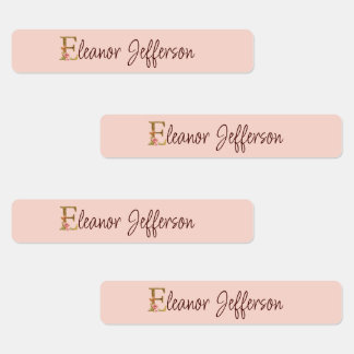 Étiquettes Lettre de nom personnalisée E Roses roses blush en