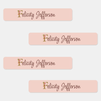 Étiquettes Lettre de nom personnalisée F Roses roses blush en