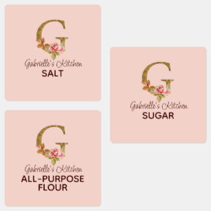 Étiquettes Lettre de nom personnalisée G Or Blush Roses Cuisi