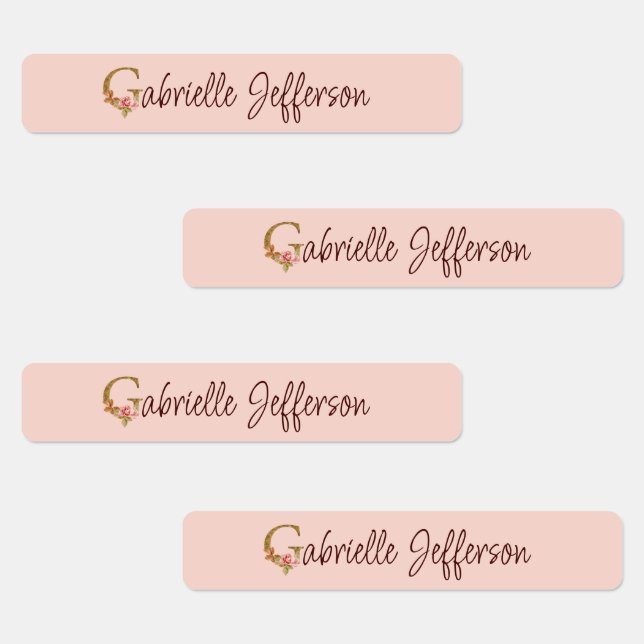 Étiquettes Lettre de nom personnalisée G Rose poudré et roses (Groupe)
