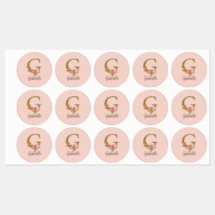 Étiquettes Lettre de nom personnalisée G Roses roses blush en