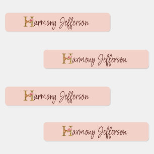 Étiquettes Lettre de nom personnalisée H Roses roses blush fe