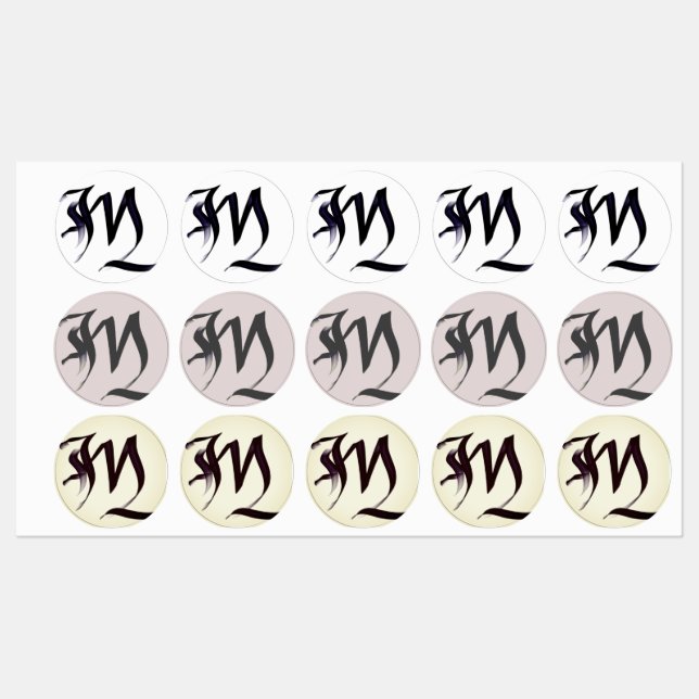 Étiquettes LETTRE MONOGRAPHIQUE Élégante ARTISTIQUE "M" (Feuille)