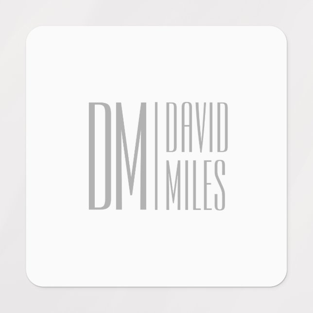 Étiquettes Logo Stylish Minimal & Modern Grey Initiales & Nom (Design 3)