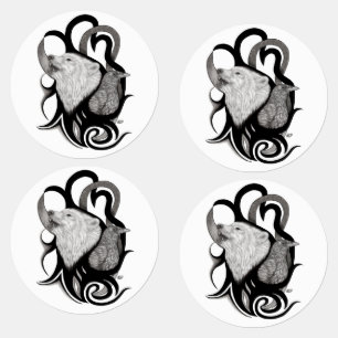 Étiquettes Loup blanc avec art tribal coréen