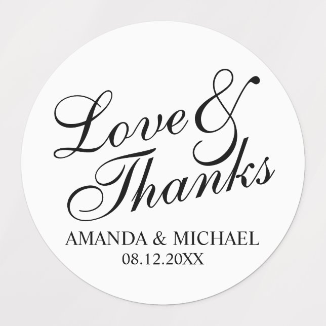 Étiquettes 'Love & Thanks' Elégant Script Wedding Favor (Design 3)