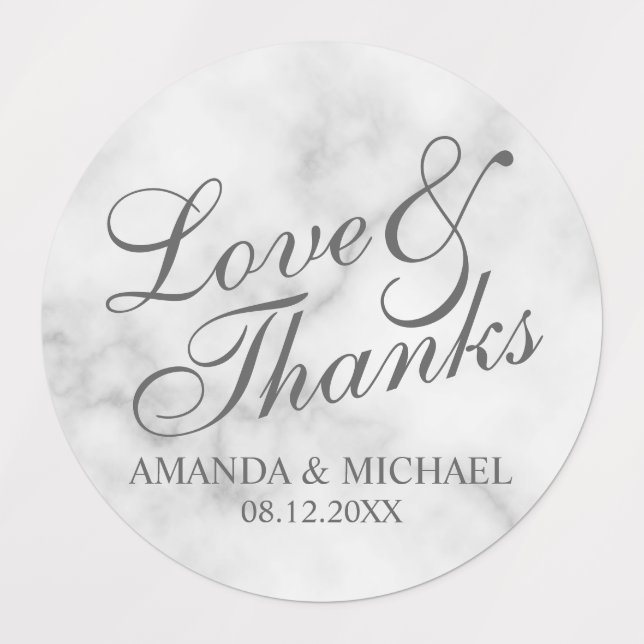Étiquettes 'Love & Thanks' Élégant Script Wedding Favor Étiqu (Design 1)