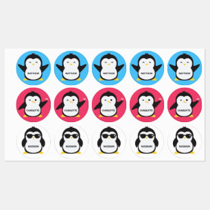 Étiquettes Manchot de couleur et nom personnalisés