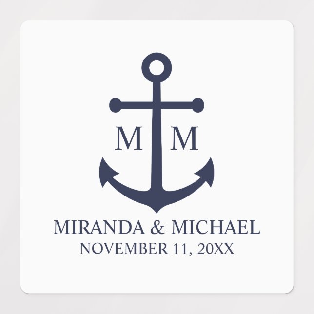 Étiquettes Mariage Ancre bleu marine (Design 1)