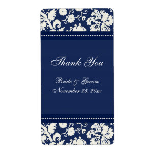 Étiquettes Mariage damassé Bleu Blanc