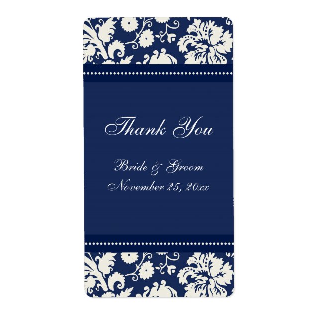 Étiquettes Mariage damassé Bleu Blanc (Devant)