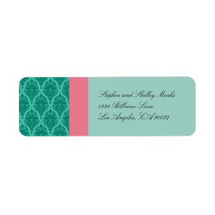 Étiquettes Mariage damassé vert et rose