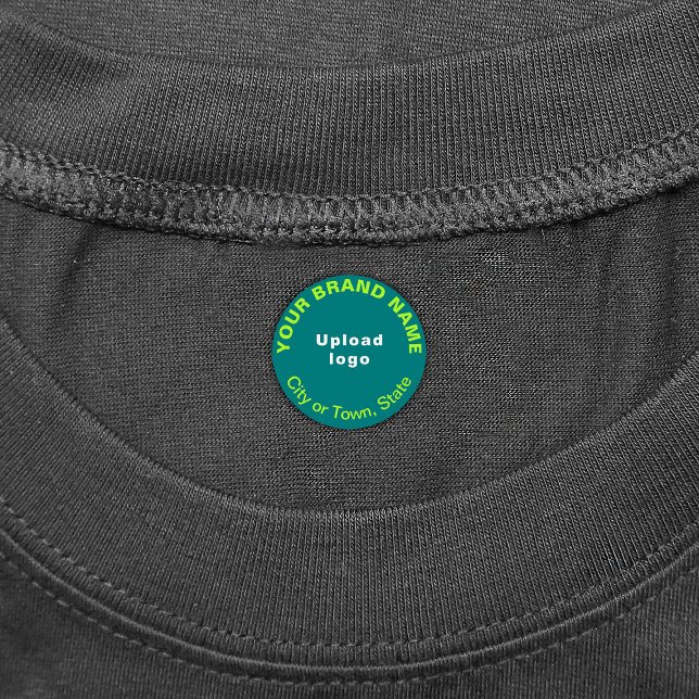 Étiquettes Marque d'affaires sur Turquoise vert ronde Étiquet (Small teal green round clothing label with your business brand)