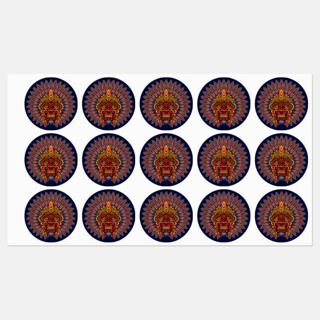 Étiquettes Masque rituel du roi guerrier tribal (Feuille)