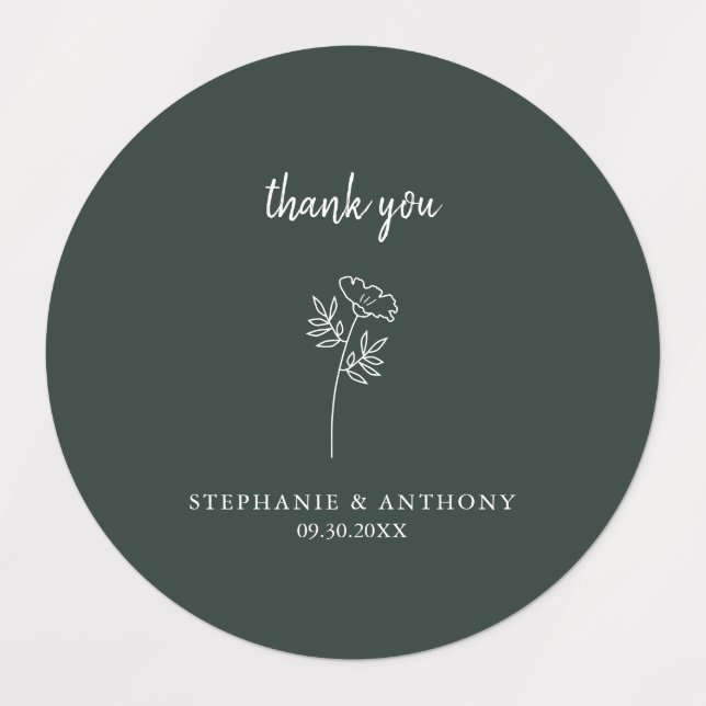Étiquettes Merci de Mariage Fleur sauvage de Forest Green (Design 3)