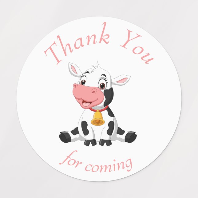 Étiquettes merci les autocollants de la Vache rose d'annivers (Design 1)