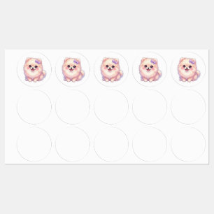 Étiquettes Mignon Pomeranian Kawaii chiot Chien Nœud Violet P