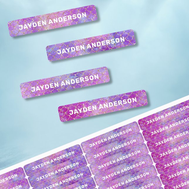 Étiquettes Mignonne fille sirène rose pourpre Nom enfant Reto (Cute Mermaid Girl Pink Purple Kid Name Back School Labels
)