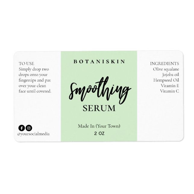 Étiquettes modernes du sérum à visage vert (Devant)
