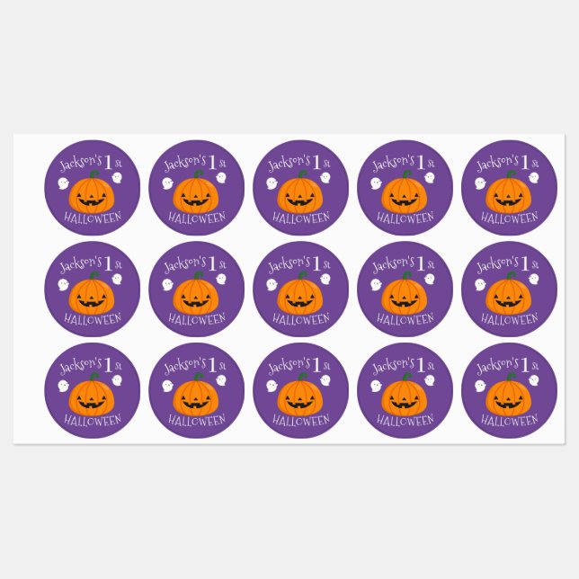 Étiquettes Mon 1er Halloween mignon Citrouille fantôme person (Feuille)