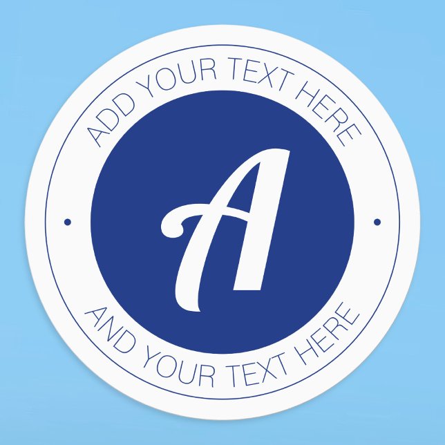 Étiquettes Monogramme blanc et bleu ou ajouter le logo étanch (Créateur téléchargé)