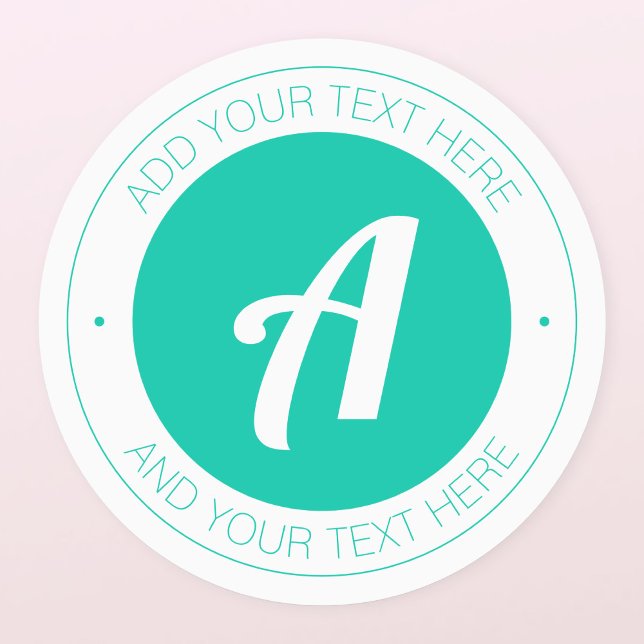 Étiquettes Monogramme blanc et vert Aqua ou Ajouter un logo é (Créateur téléchargé)