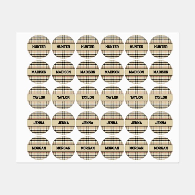 Étiquettes Monogramme de mode préppie beige personnalisé (Feuille)