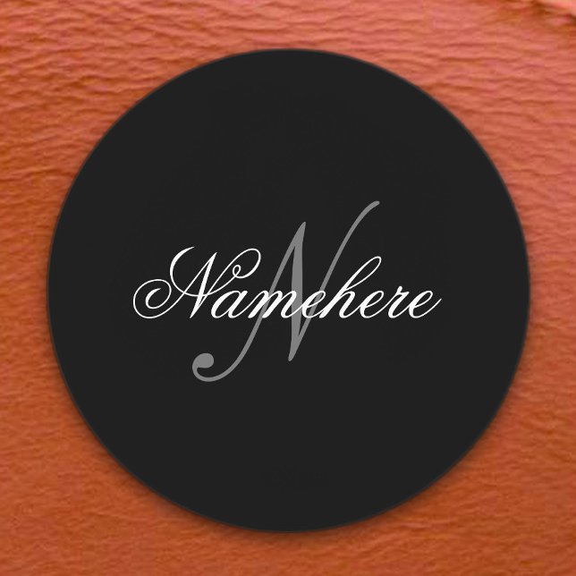 Étiquettes Monogramme de nom noir et blanc personnalisé uniqu (Créateur téléchargé)
