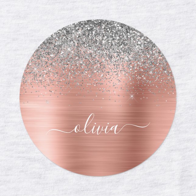 Étiquettes Monogramme de Parties scintillant d'argent en méta (Design 1)