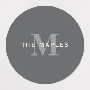 Étiquettes Monogramme et nom gris foncé moderne