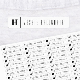 Étiquettes Monogramme et nom Moderne Fer noir et blanc