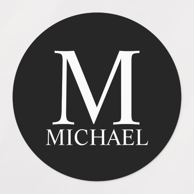 Étiquettes Monogramme et nom personnalisés en noir (Design 1)