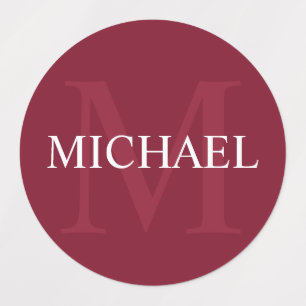 Étiquettes Monogramme et nom personnalisés en rouge bordeaux